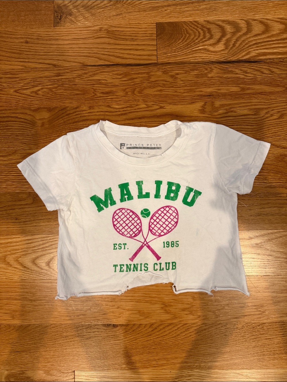 Prince Peter Collection White Tee with Green & Pink Malibu Tennis Graphic